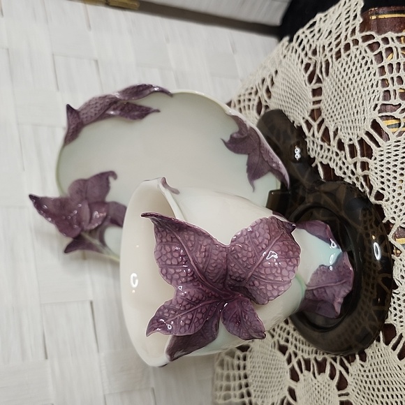 👉*VERY RARE VINTAGE* FRANZ PORCELAIN BASIL TEA CUP & SAUCER SET ~EXCELLENT COND - Picture 13 of 13